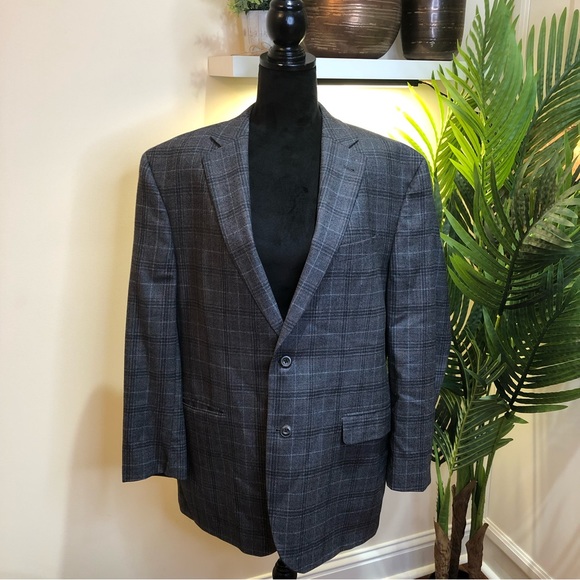 Jack Victor 100% New Zealand Merino Wool Gray Single Breasted Plaid Blazer - Picture 2 of 10